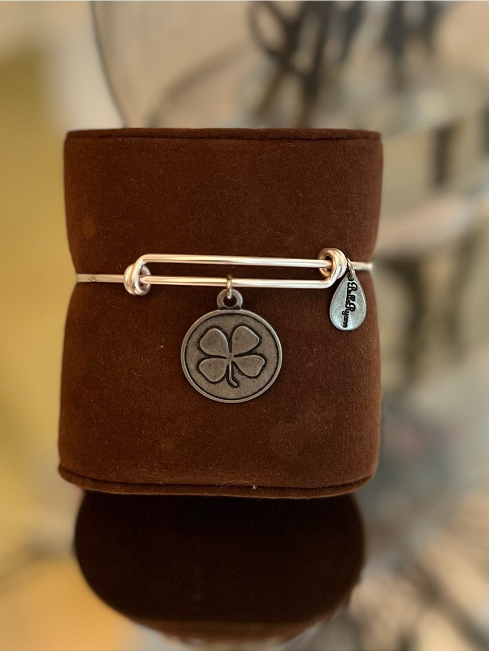Silver Clover Charm Expandable Bangle Bracelet